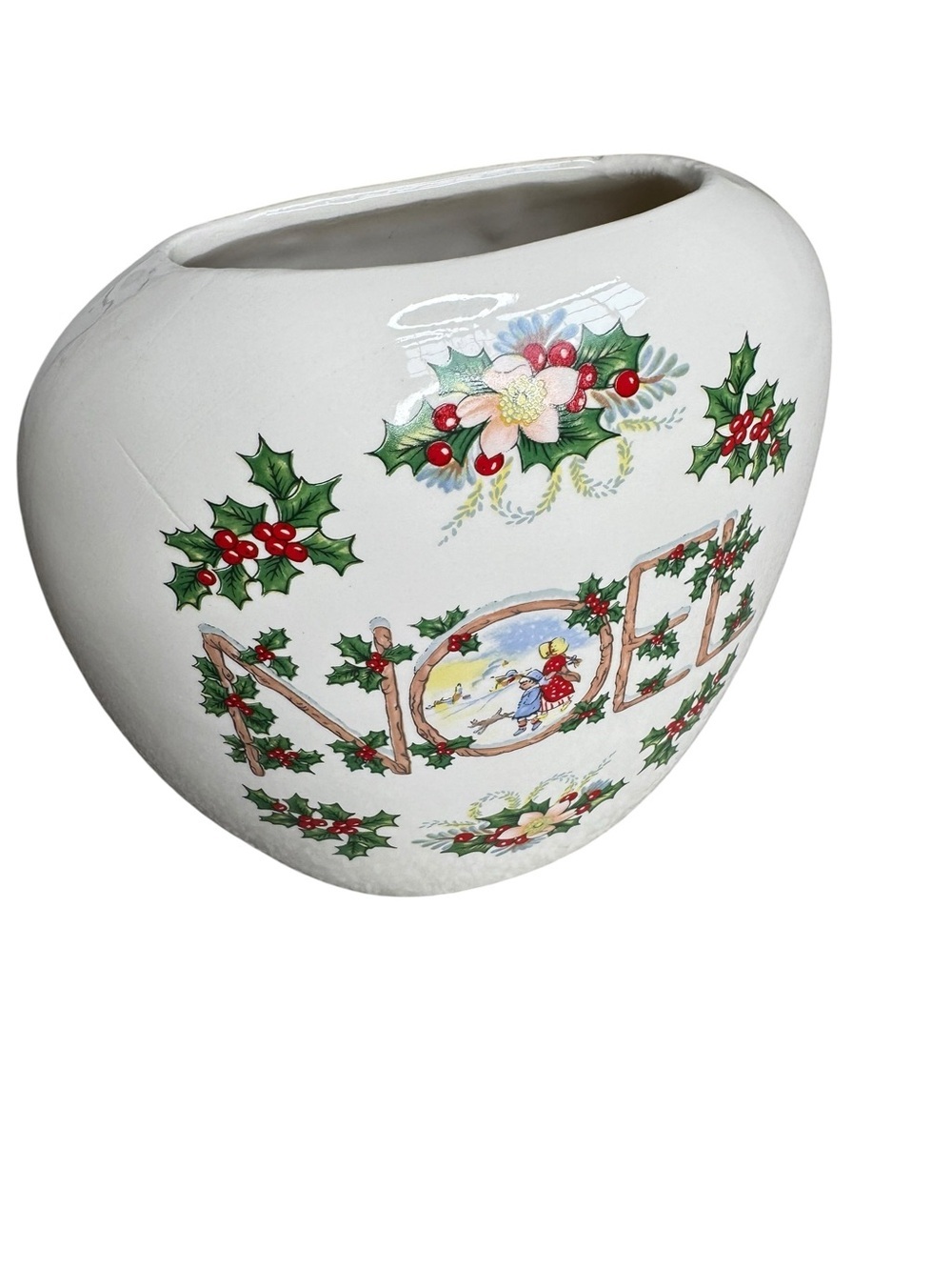 Vintage Noel Christmas Ceramic Planter Cachepot Holiday Centerpiece Decor - Picture 2 of 11